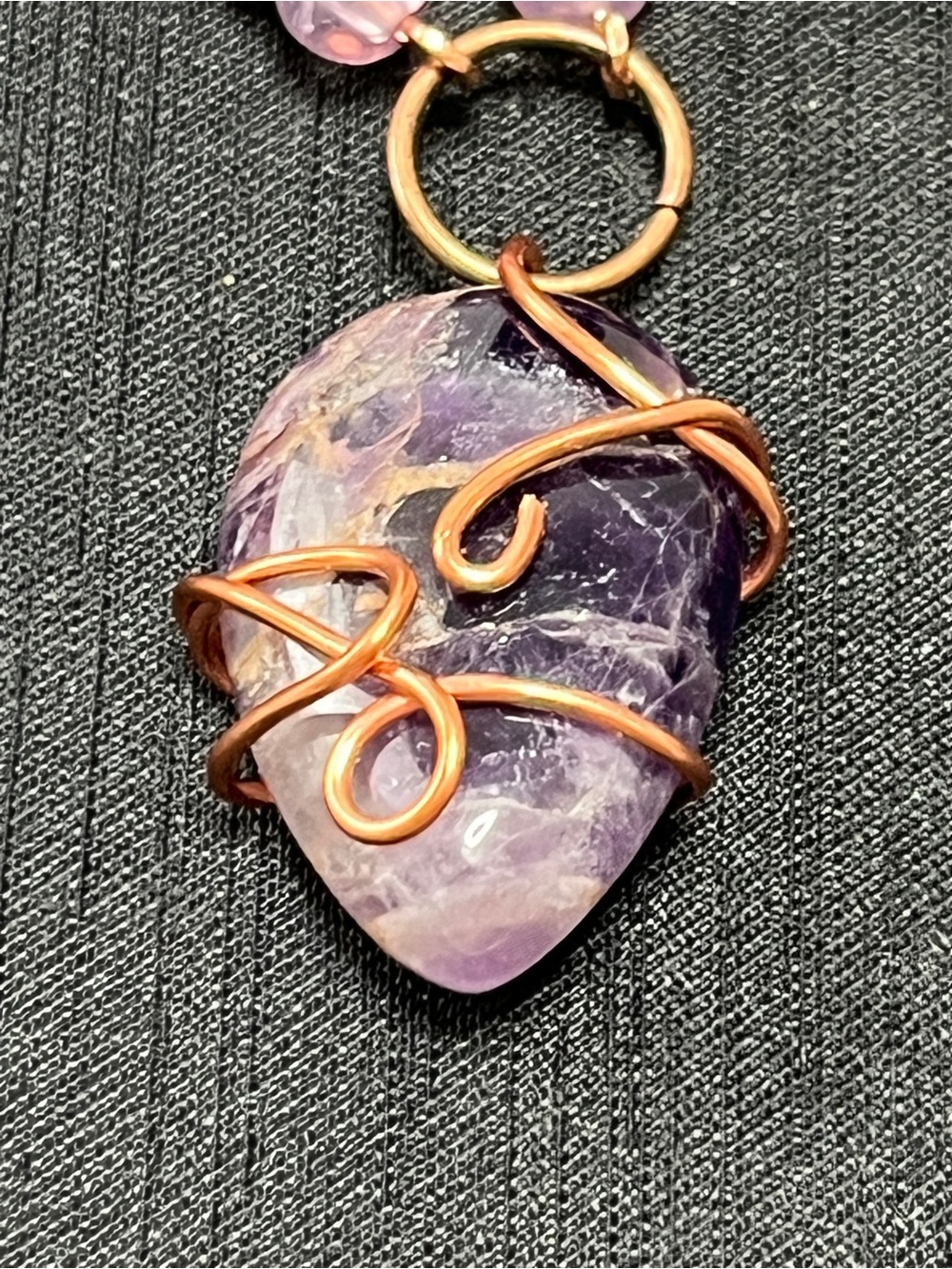 Copper Wire Wrapped Amethyst tear drop Necklace Earrings amethyst beads - Picture 4 of 4